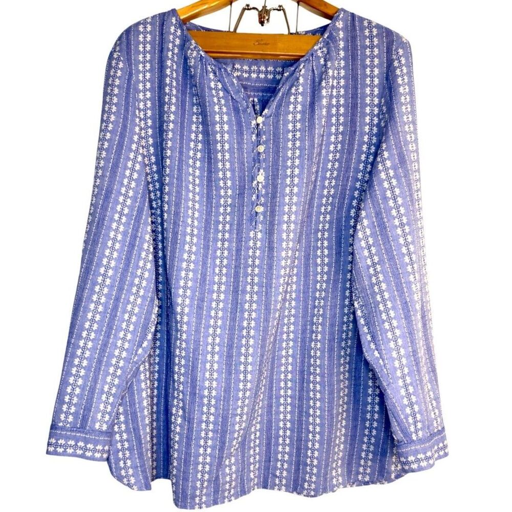 Talbots Embroided Floral Popover Tunic Blouse Size: 2X